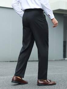 Manfinity Mode Men's Solid Color Pocket Casual Versatile Daily Wear Suit Pants - Black - View 2