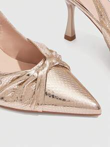 CUCCOO SZL Women's Pointed Toe High Heel Shoes, Elegant Fashion Twist Metallic Detail Dress Pumps, Casual Wear To Work Classy Aesthetic Vintage Style Suitable For Wedding, Casual Party, Formal Occasions Spring Shoes Spring Break Easter Prom Heels - Gold 1 - View 5