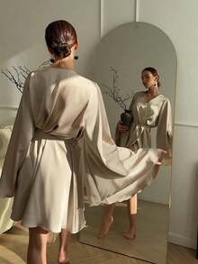 Cirelle 1pc Elegant Women's Bathrobe With Wide Sleeves - Soft & Comfortable Homeware, Perfect For Honeymoon, Spa & Daily Wear - Multicolor - View 7