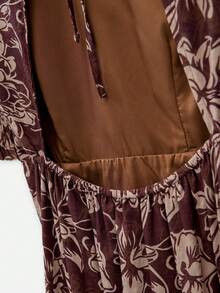Đầm maxi chữ A in họa tiết retro dành cho nữ - màu nâu - Xem 10
