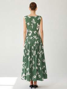Aveloria Modichic Elegant Commuter Sleeveless Sexy Ruched Ruffled Hem Long Red Dress For Valentine's Day - Green - View 2