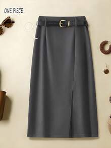 Franclia Solid Color Fashionable Casual Versatile Commuter Skirt For Women - Grey - View 1