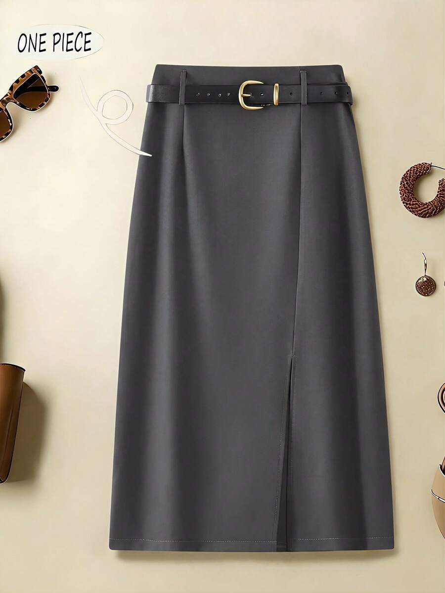 Franclia Solid Color Fashionable Casual Versatile Commuter Skirt For Women - Grey - View 1