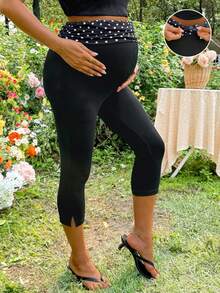 Modmama Quần legging bầu họa tiết chấm bi phối nhiều mảnh - màu đen - Xem 1