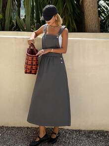 Livesso Women's Casual Loose Denim Suspender Dress, Vintage Washed Gray, Suitable For Summer And Spring, Outdoor Leisure - Grey - View 6