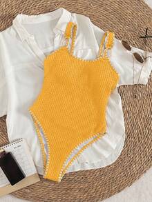 Bonvoyette Swim Lushoire 新款女士波西米亚佩斯利印花挂脖比基尼套装，两件式彩色曼陀罗泳装，活力孔雀羽毛印花比基尼套装，粉色、蓝色、白色和绿色交织的缤纷设计比基尼，侧系带性感泳裤，挂脖系带比基尼上衣，活力多色沙滩装，加厚聚拢罩杯，夏季度假泳池派对泳装，适合音乐节、热带海岛度假等场合，尽显摩登风情。 - 黃色 - 查看 4