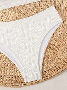 SHEIN Swim Bộ bikini hai mảnh buộc cổ màu trơn gợi cảm dành cho nữ mùa hè, kèm quần lót tam giác. - trắng - Xem 3