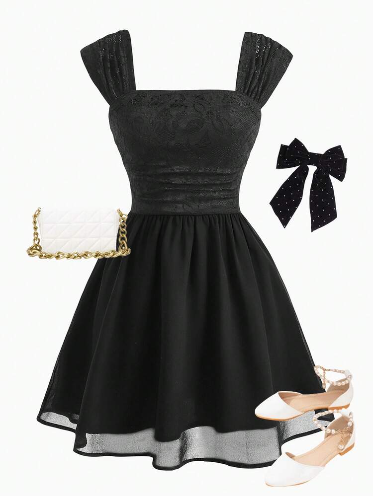 black lace dress polyvore Satin and lace maxi dress with cutouts  Color: Black  RASARIO Online Boutique 44 (FR) / Black