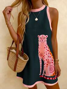 EMERY ROSE Đầm tank top phối màu họa tiết da báo, kiểu dáng thường ngày, thích hợp cho nữ, phong cách nghỉ dưỡng, đi biển. - màu đen - Xem 6