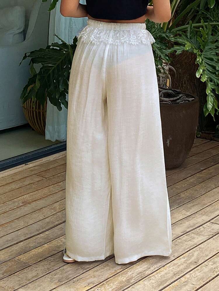 Women's Lace Trim Waist Sleepwear Bottom For Summer