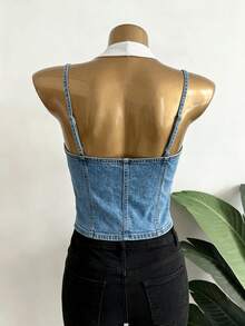 Lalippa Summer Casual Denim Effect Print Camisole - Multicolor - View 2