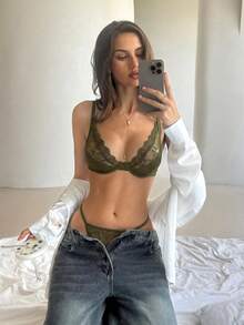 Aloruh 1 pezzo Reggiseno senza ferretto in pizzo da donna - Verde militare - Visualizzare 8