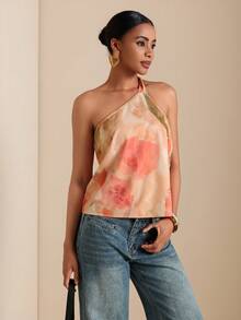Vesra Women's Vacation Twist Strap Printed Cropped Tank Top - Multicolor - View 3