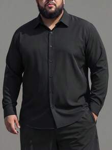 Manfinity Homme Plus Size Men Casual Solid Color Long Sleeve Shirt For Autumn, For Fall - Black - View 1