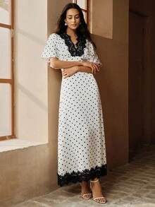 Anewsta 女士优雅波点连衣裙 - 白色 - 查看 7