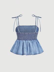 SHEIN MOD Plus Size Denim Camisole Top With Ruffle Hem, Light Blue Vacation Summer - Light Wash - View 2