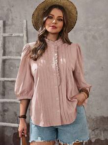 EMERY ROSE Plus Size Solid Color Turtleneck Long Sleeve Shirt - Pink - View 10