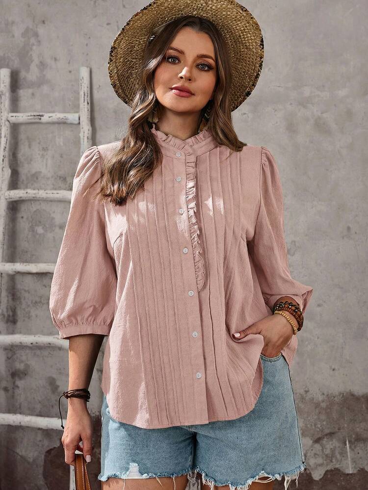 Plus Size Solid Color Turtleneck Long Sleeve Shirt