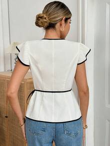 Elyressa 女士梭织休闲优雅夏季衬衫 - 杏色 - 查看 2