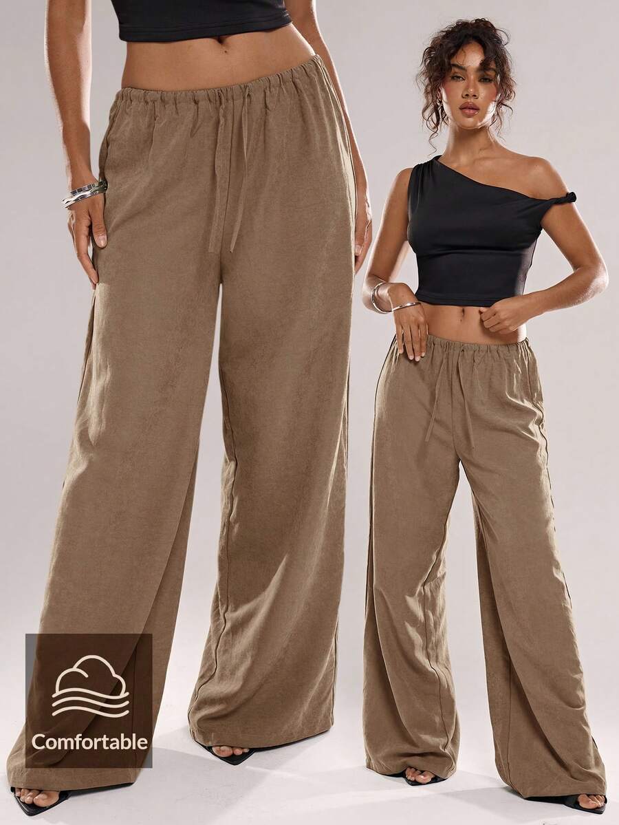 Women's Solid Color Drawstring Waist Casual Versatile Daily Wear Pants Oversize Pants For Women Loose Pants For Women