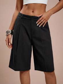Avantive Quần short nữ ống rộng, cạp cao, màu trơn, có túi xéo, kiểu dáng thường ngày. - màu đen - Xem 3