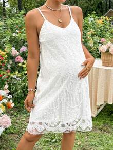 SHEIN Đầm bầu ren thanh lịch - trắng - Xem 3