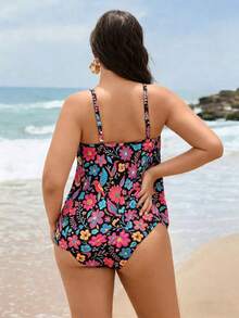 Swim Lushoire Bộ áo tắm tankini in họa tiết mới dành cho nữ cỡ lớn, quần tam giác cạp cao xếp ly. - Nhiều màu - Xem 2