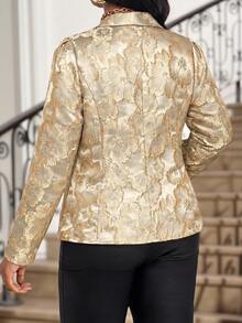 Fleurora Áo blazer dài tay cổ xếp tầng thanh lịch dành cho nữ cỡ lớn - Vàng - Xem 2