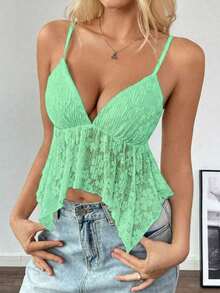 Glamine Damen asymmetrisches Spitzen-Camisole in Weiß für den Sommer - Minzgrün - Übersicht 6