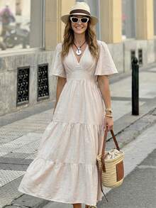 2026 Nuevo Vestido de lino para mujer, vestido largo elegante y romántico para vacaciones de verano - Albaricoque - Ver 6