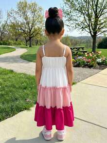 SHEIN Váy slip màu hồng phối màu tương phản dễ thương, giản dị cho bé gái - Nhiều màu - Xem 2