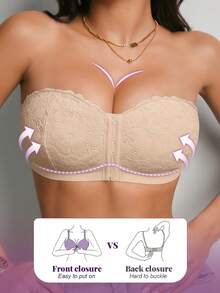 DesireSculpt 1 chiếc áo ngực ren gợi cảm không gọng, cài trước, khoét sâu, nâng ngực, hở lưng dành cho nữ. - Màu be - Xem 4
