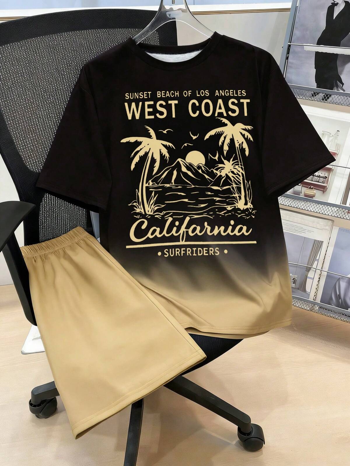 Vacaura Ensemble T-shirt & Short pour Adolescents Garçons, Top Printemps/Été avec Imprimé Palmier, Style Tropical, Short de Couleur Assortie, Tenue de Sport Extérieur Décontractée et Polyvalente 11