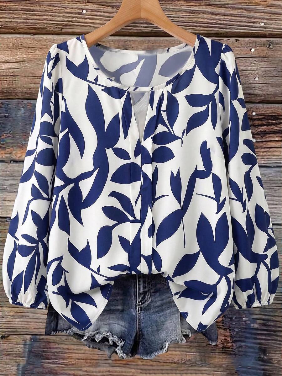 Franclia Petite Women's Floral Print Elegant Blouse, V-Neck, 3/4 Sleeve, Flattering Fit, Suitable For Spring/Summer Outfits - Multicolor - View 1