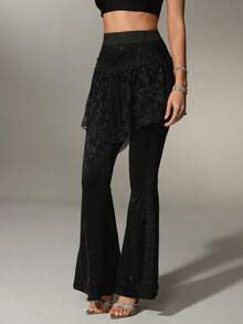 Nuvra Lace Flared Pants, Comfortable 2 In 1 Design, Versatile For Commuting, Summer Party Night Black Elegant - Black - View 5