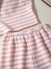SHEIN 少女条纹圆领上衣和短裤休闲日常穿搭 - 彩色 - 查看 6