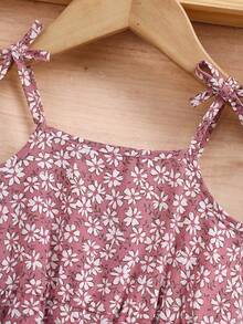 SHEIN Romper Camisole Motif Bunga Daisy Tenun untuk Anak Perempuan - Berwarna merah muda - View 9