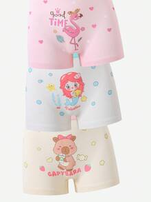 SHEIN 6条/套 女孩舒适美人鱼、独角兽、水豚、火烈鸟印花纯棉三角内裤 - 彩色 - 查看 4