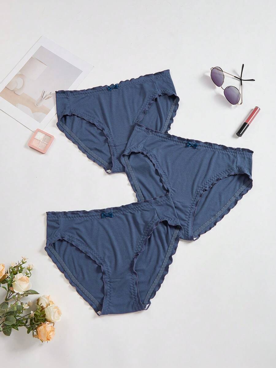 3 chiếc quần lót nữ cỡ lớn, màu trơn, có viền ren. - Màu xanh lam - Xem 1