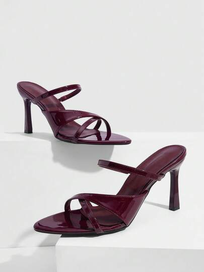 CUCCOO SZL Women's Adjustable Minimalist Maroon High Heel Sandals, For Casual Daily Wear Spring Shoes Spring Break Easter Prom Heels