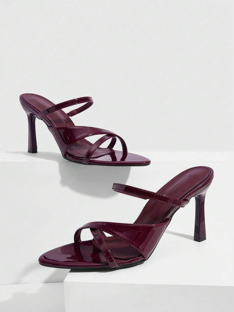 CUCCOO SZL Women's Adjustable Minimalist Maroon High Heel Sandals, For Casual Daily Wear Spring Shoes Spring Break Easter Prom Heels - Burgundy - View 1