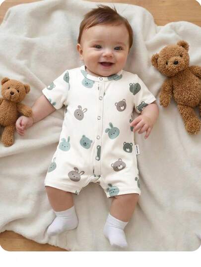 Baby Boy Casual Cute Cartoon Pattern Knit Romper