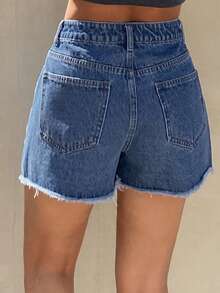 Livesso Women's Vintage Washed Frayed Hem Side Slit Casual Relaxed Straight Leg Denim Shorts, Suitable For Spring, Summer, Beach, Vacation - Light Wash - View 4
