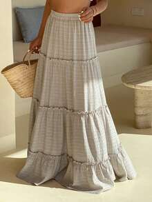 Dazy-Less Women's Elastic Waist Pleated Casual Versatile Date/Travel Skirt - Khaki - View 4