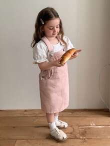 Dazy Kids Vestito da bambina con pettorina in jeans rosa con ricamo a cuore dolce - Rosa - Visualizzare 2