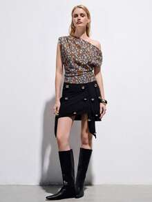Aveloria Modichic Áo croptop chấm bi đen, thiết kế bất đối xứng không tay, chất liệu co giãn, phong cách retro sang trọng, phù hợp cho dã ngoại, kỳ nghỉ, mua sắm, thường ngày, dự tiệc, thời trang đường phố mùa hè. Thiết kế vai bất đối xứng, dáng ôm, chiều dài ngắn. Áo chấm bi, chấm bi retro, trang phục cần thiết cho mùa hè, phổ biến ở châu Âu và Mỹ, đa năng, nhẹ nhàng, thời trang. - màu nâu - Xem 5