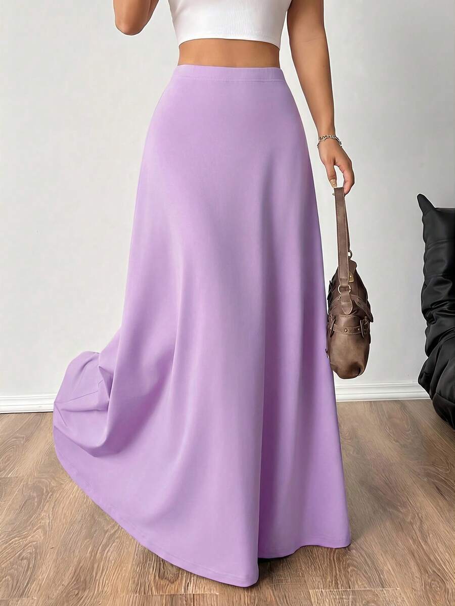 SHEIN EZwear 女士休闲纯色简约长裙 - 紫色 - 查看 1
