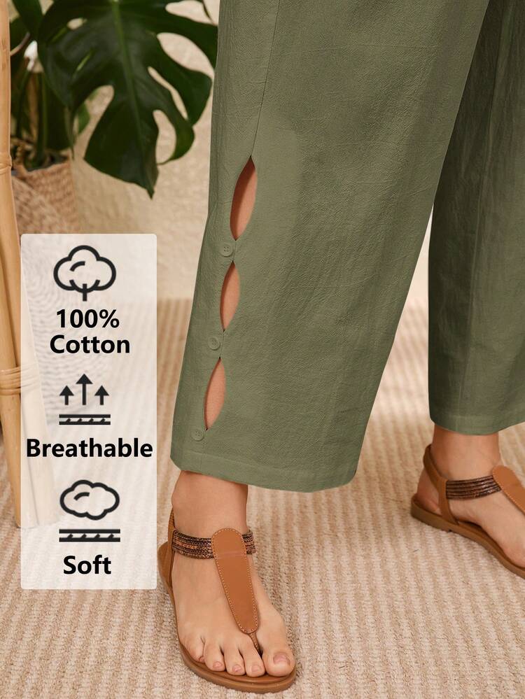 Plus Size Vacation Casual Solid Color Hollow Out Pants,Summer Outfits For Women,Vacation Outfits Woman