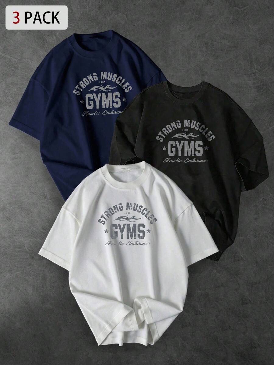 Gym Rark 男士字母印花短袖圆领运动T恤 - 黑色 - 查看 1