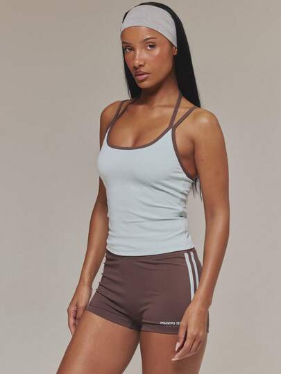 Musera Sport Contrast Double Strap Active Cami Top Sports Workout Gym Pilates Fitness Daily Casual Aqua